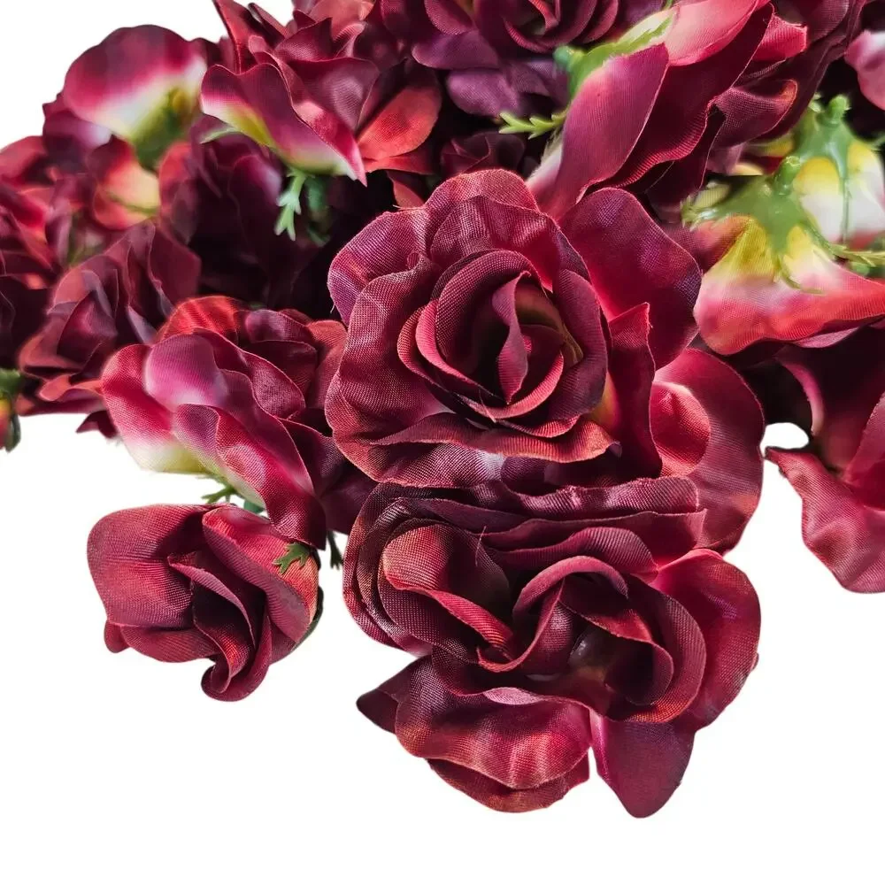 105 Wine Color Satin Rose Heads Lot Open Roses Buds Stemless Wedding Craft Decor